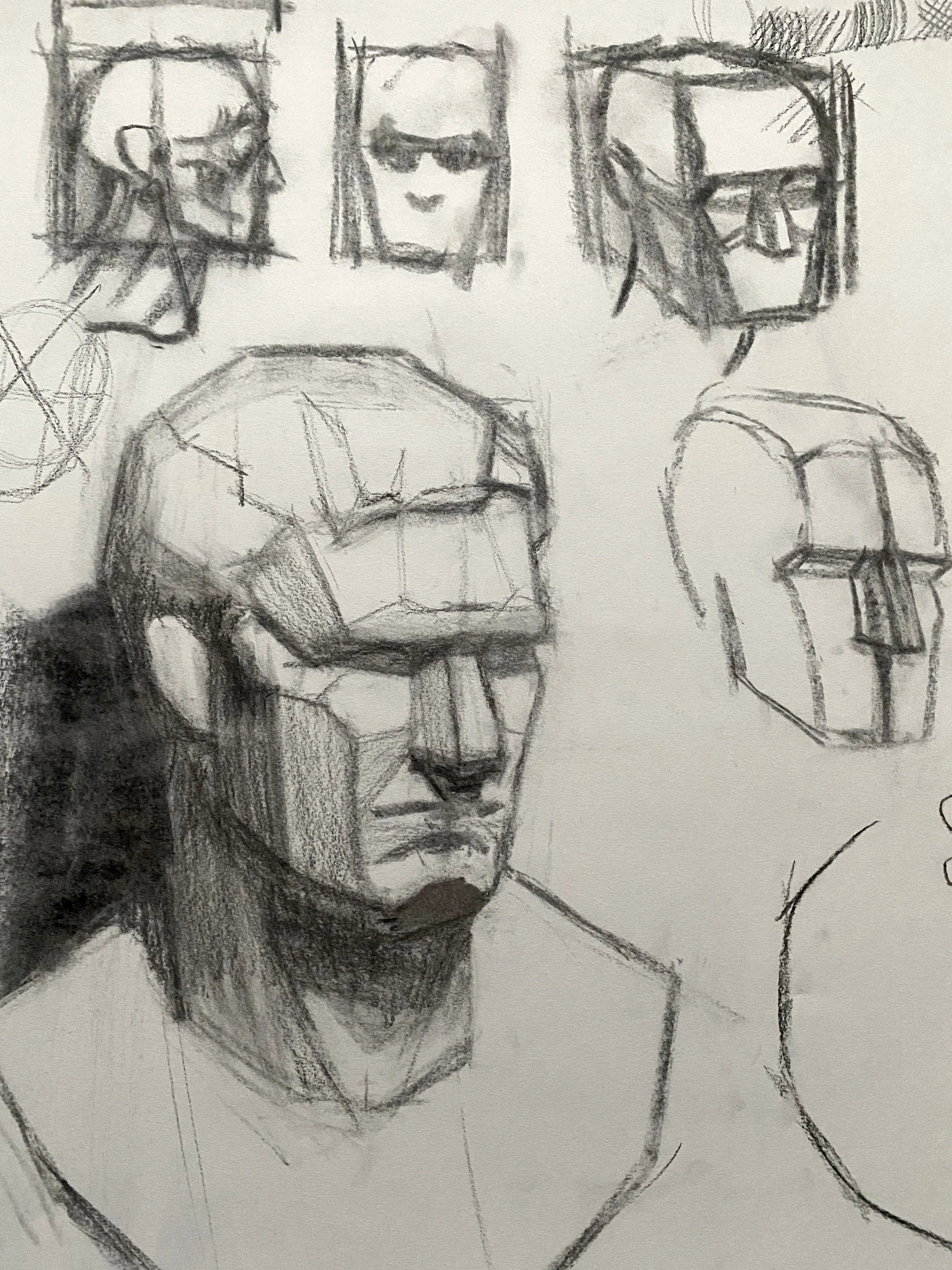 Charcoal drawing of a planar head