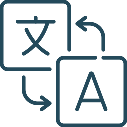 Icon of translation with Chinese character and letter A connected by arrows.
