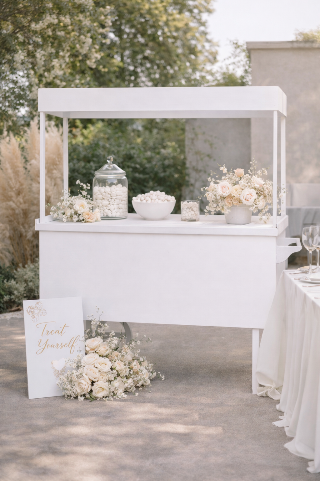 White candy cart for event hire in Cape Town