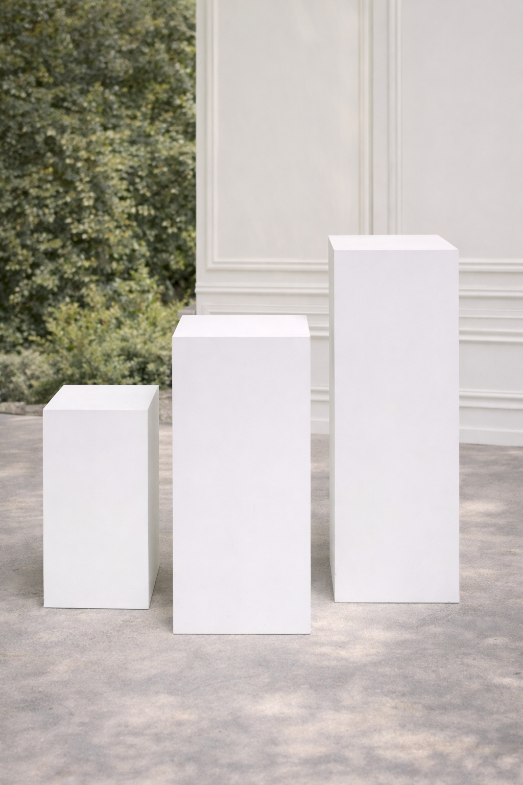 White plinth stands for event hire in Cape Town