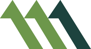 Stylized green and black mountain peaks or arrows pointing upward