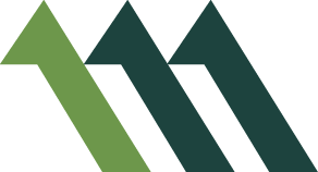 Three stylized mountain peaks in varying shades of green and black.