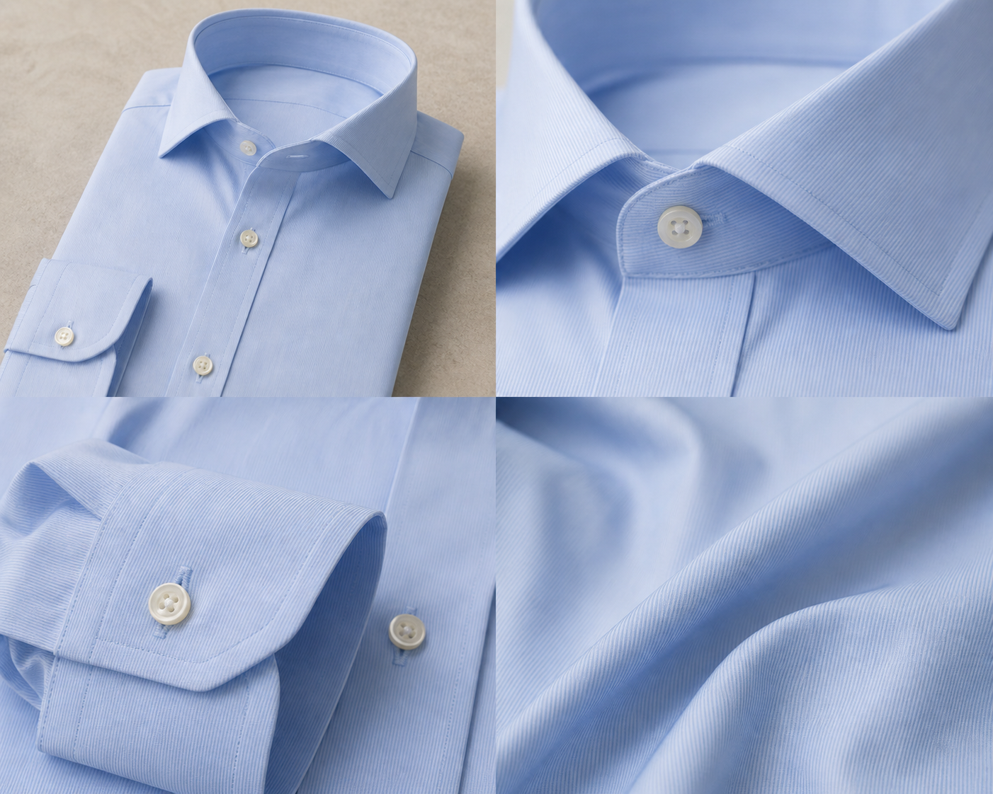 Construction details — Ciel handstitching, fil-à-fil weave, buttons