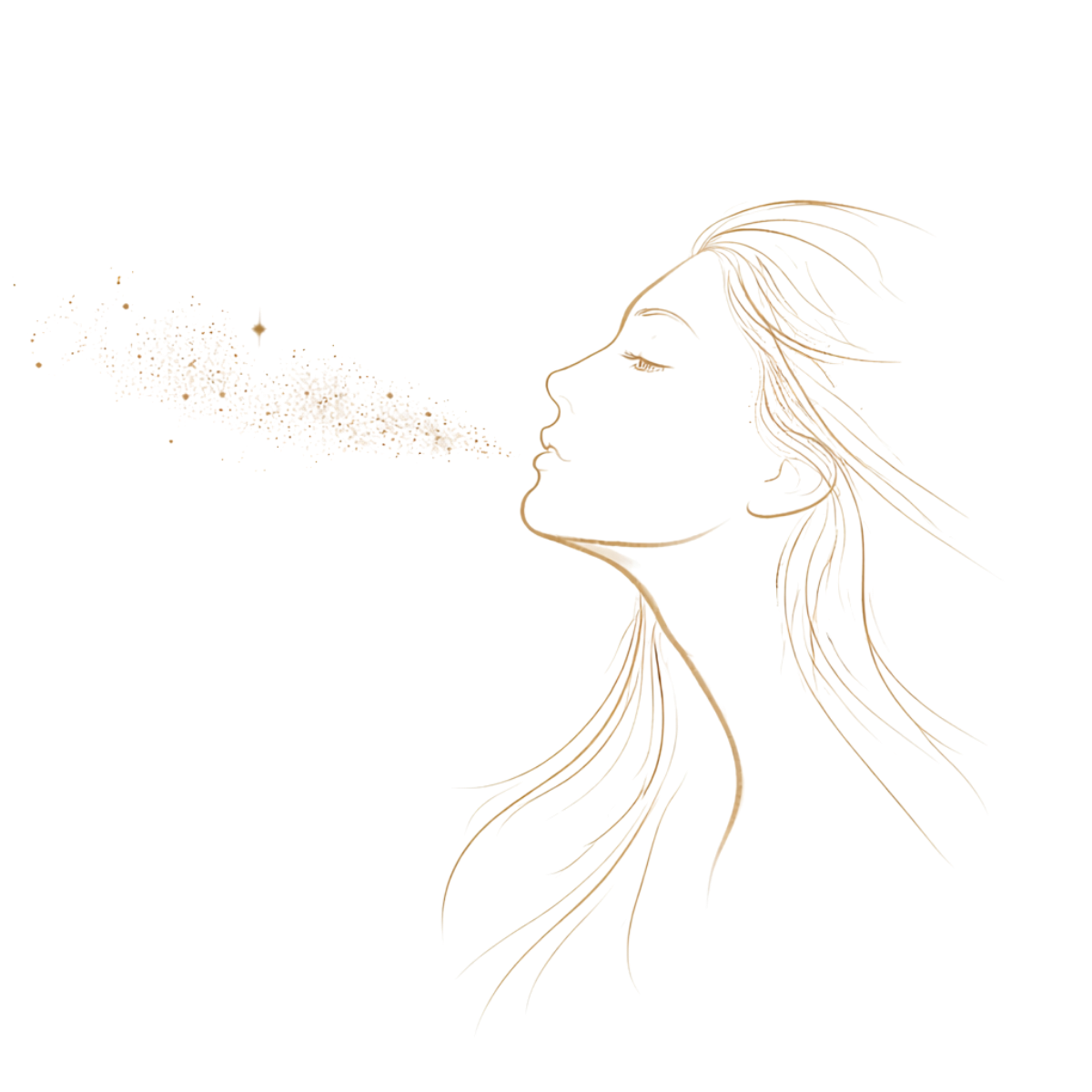 outline of a woman exhaling stars