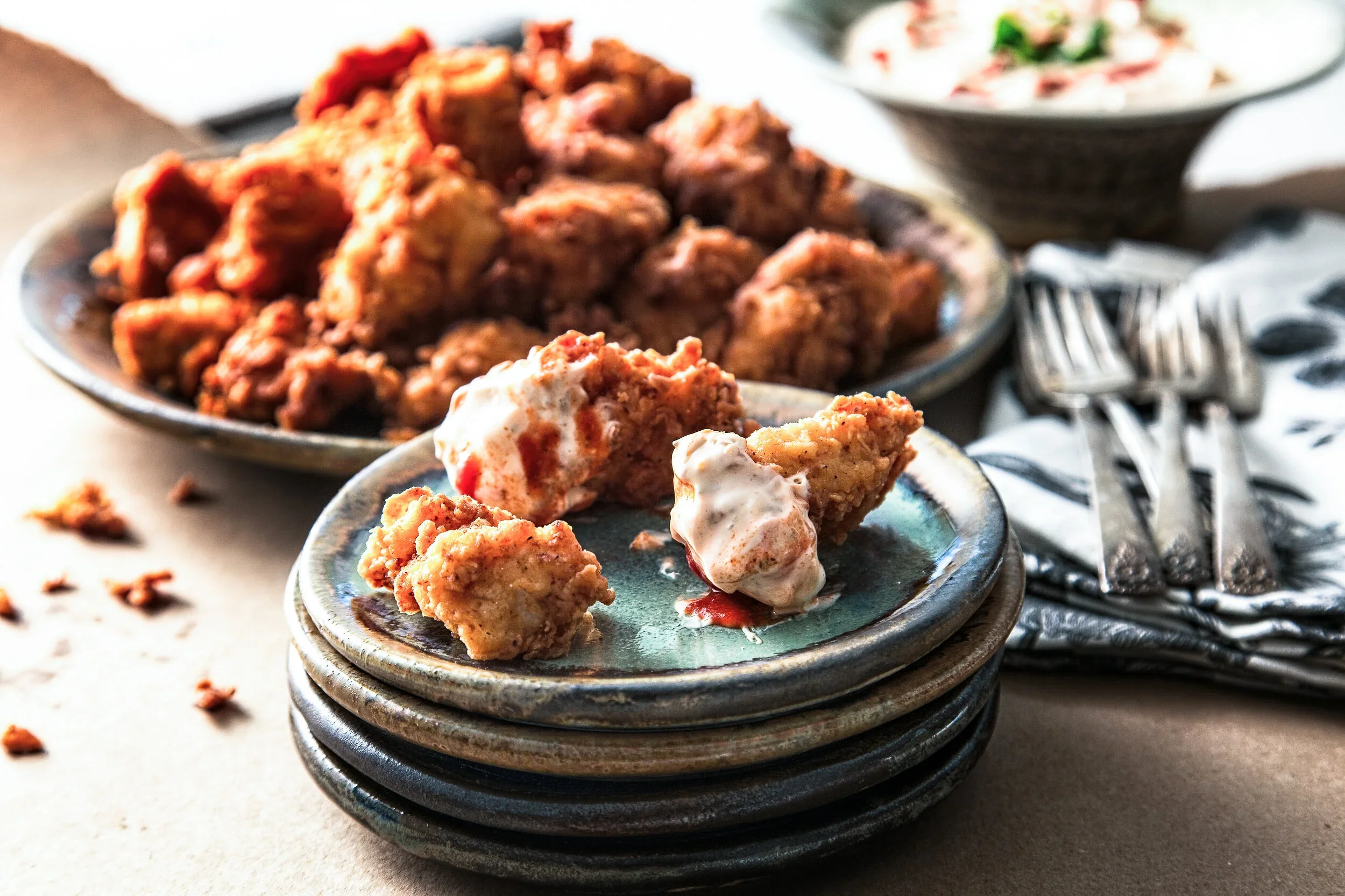 Fried Chicken Nuggets with Sriracha Ranch