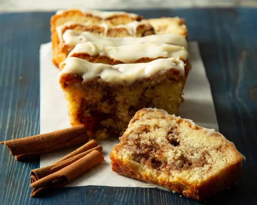 Cinnamon Swirl Quick Bread with Cream Cheese Glaze