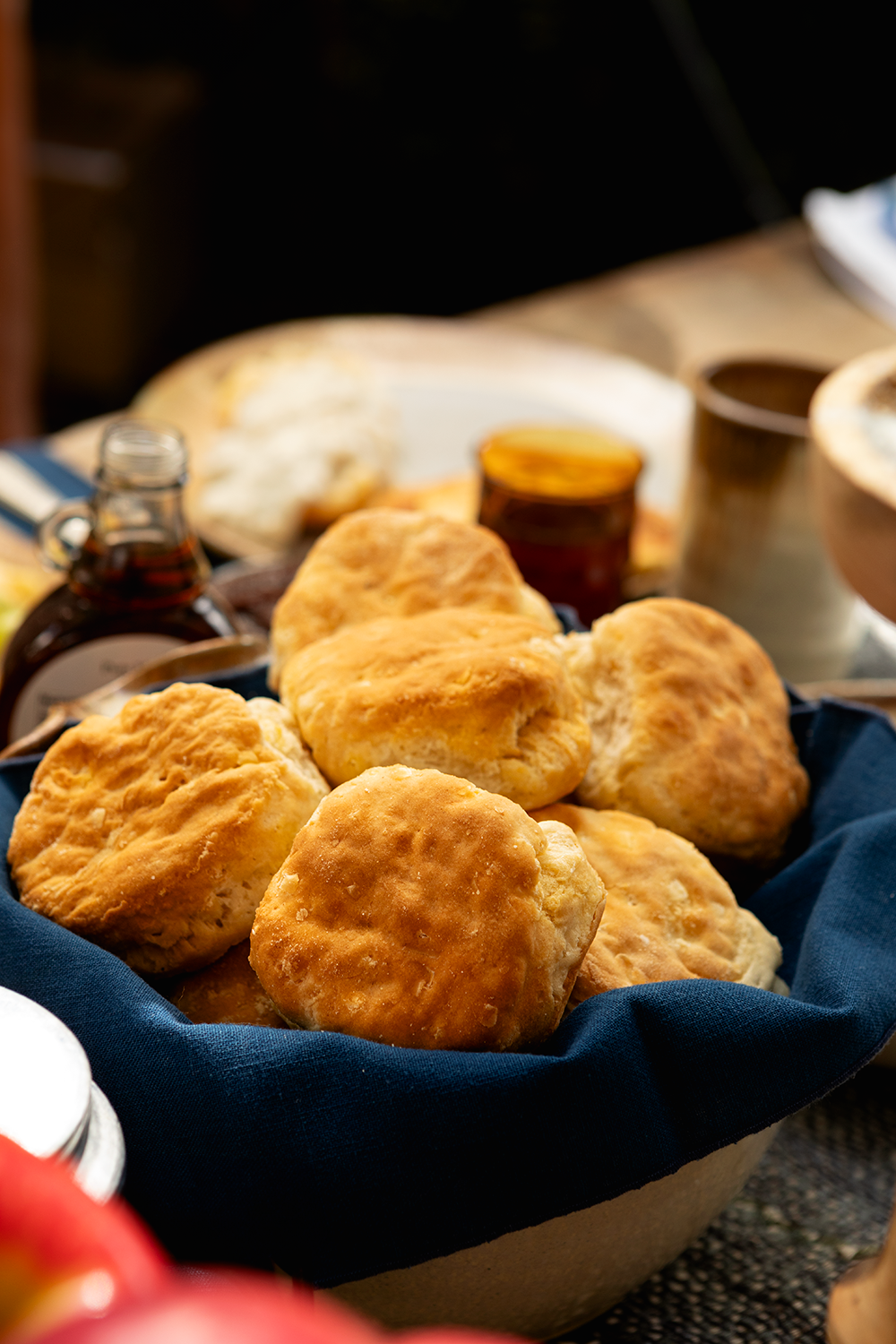 A basket of fluffy, flaky Southern-made biscuits
