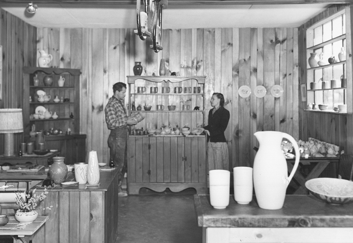 Black and white historic photo of the interior of The Old Mill Restaurant