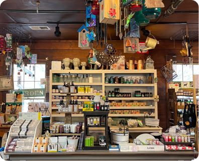 Shelves display an assortment beautiful lotions, soaps and other home goods available at the Old Mill
