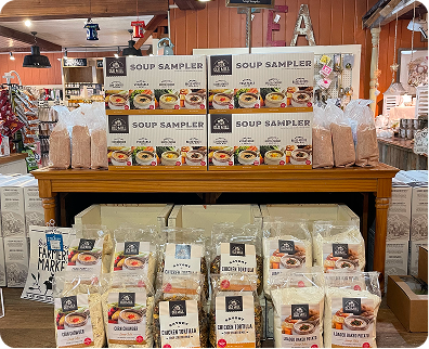 Shelves of our best-selling, homemade soup mixes