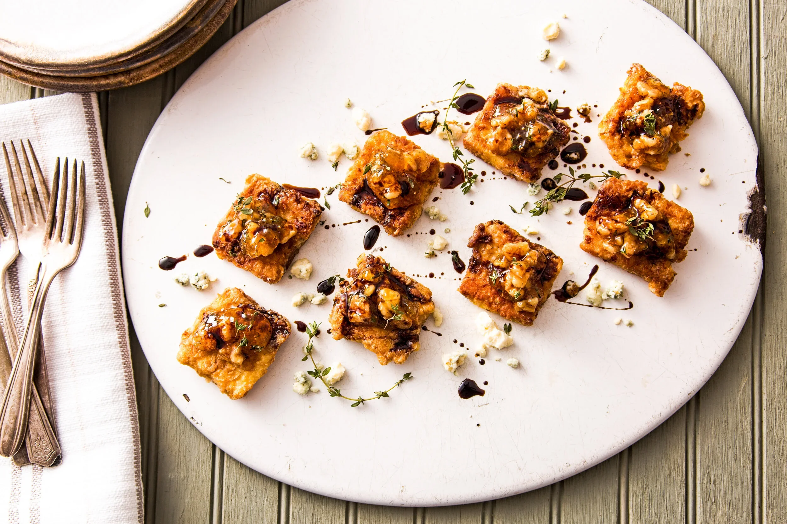 Blue Cheese Grit Cakes with Fig and Walnuts