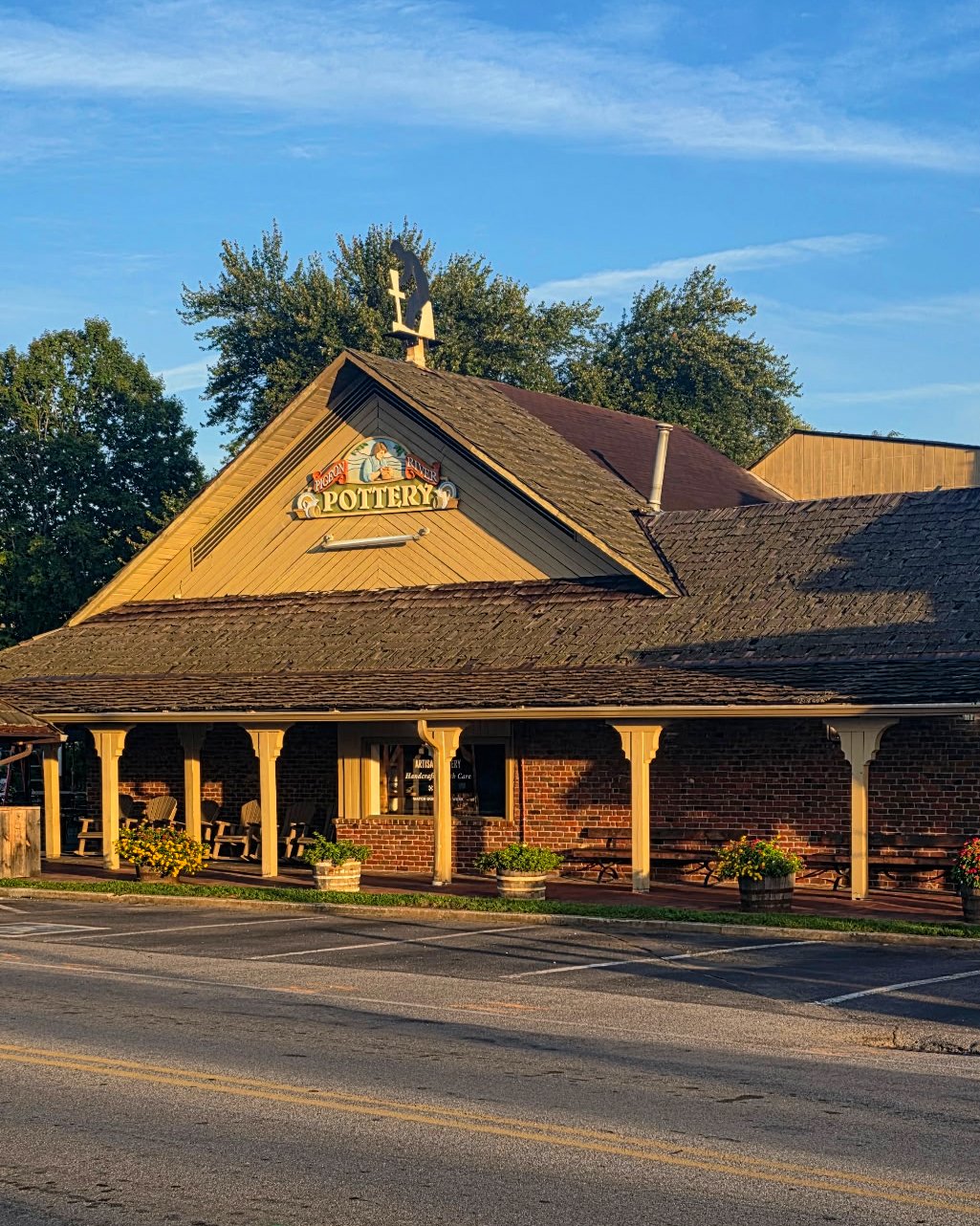 Early morning sunlight casts a glow on the front of our store in Pigeon Forge
