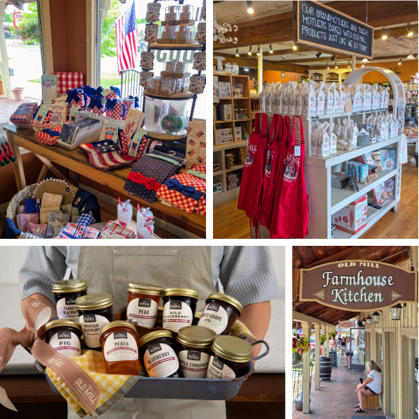 Collage of photos of our best-selling soup mixes, baking mixes, jams and jellies