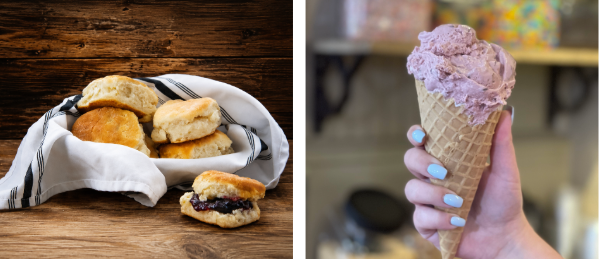 Photos of delicious foods available at The Old Mill restaurants