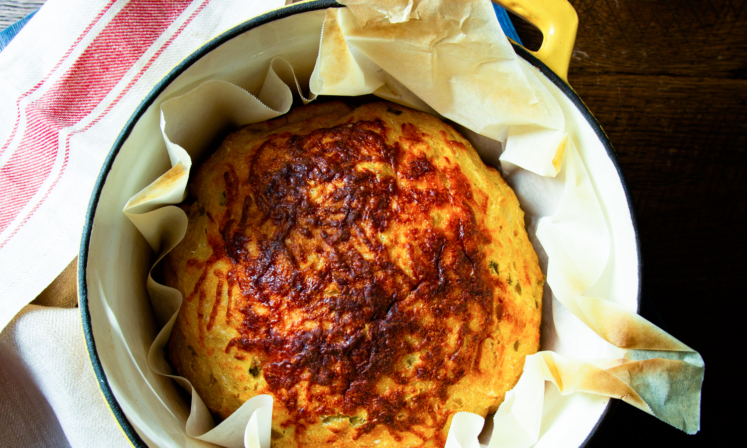 Corn Flour Dutch Oven Bread with Cheddar and Chiles