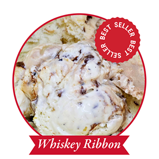 Best selling Whiskey Ribbon Pudding ice cream from The Old Mill Creamery in Pigeon Forge