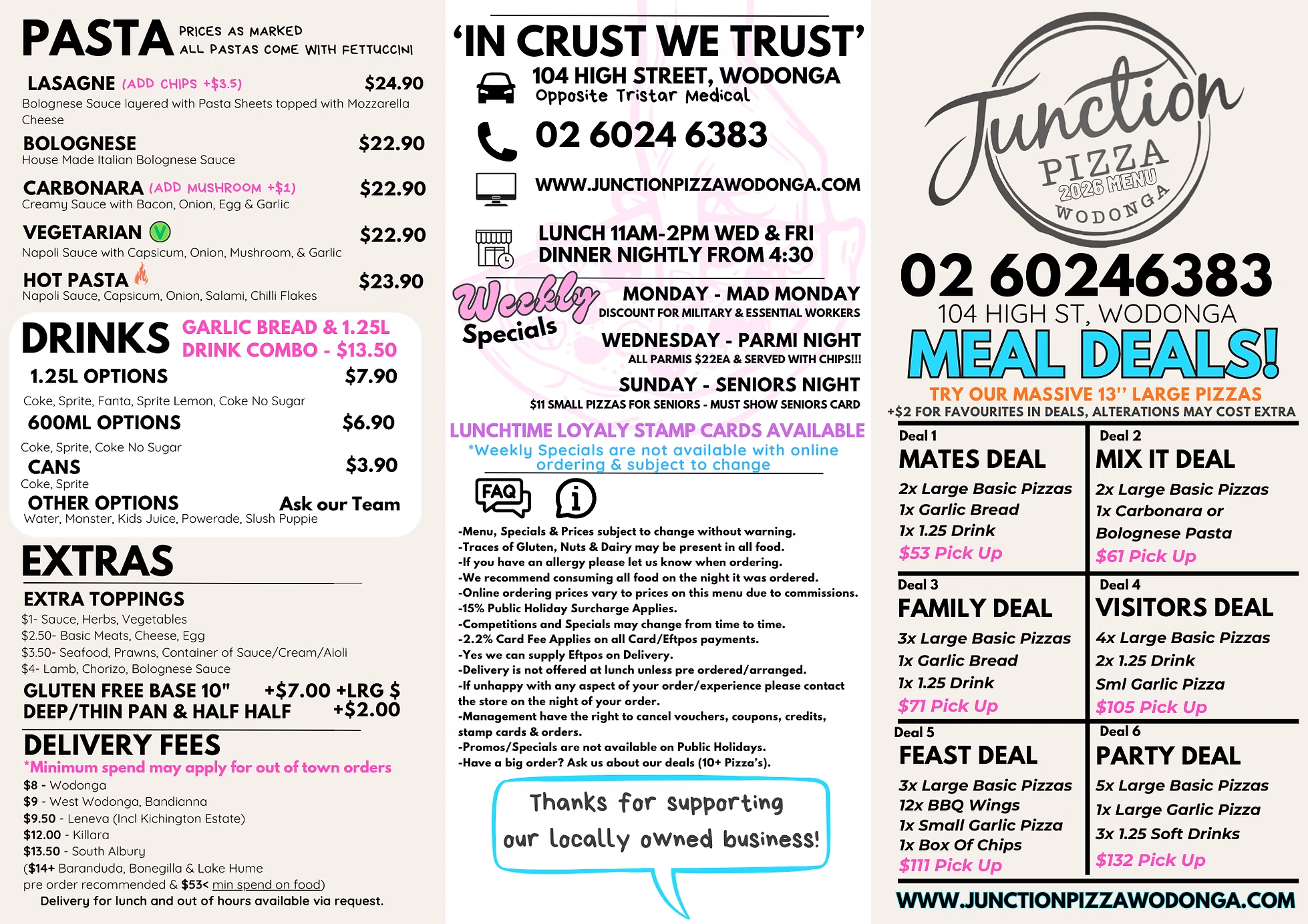 Junction Pizza Wodonga MENU