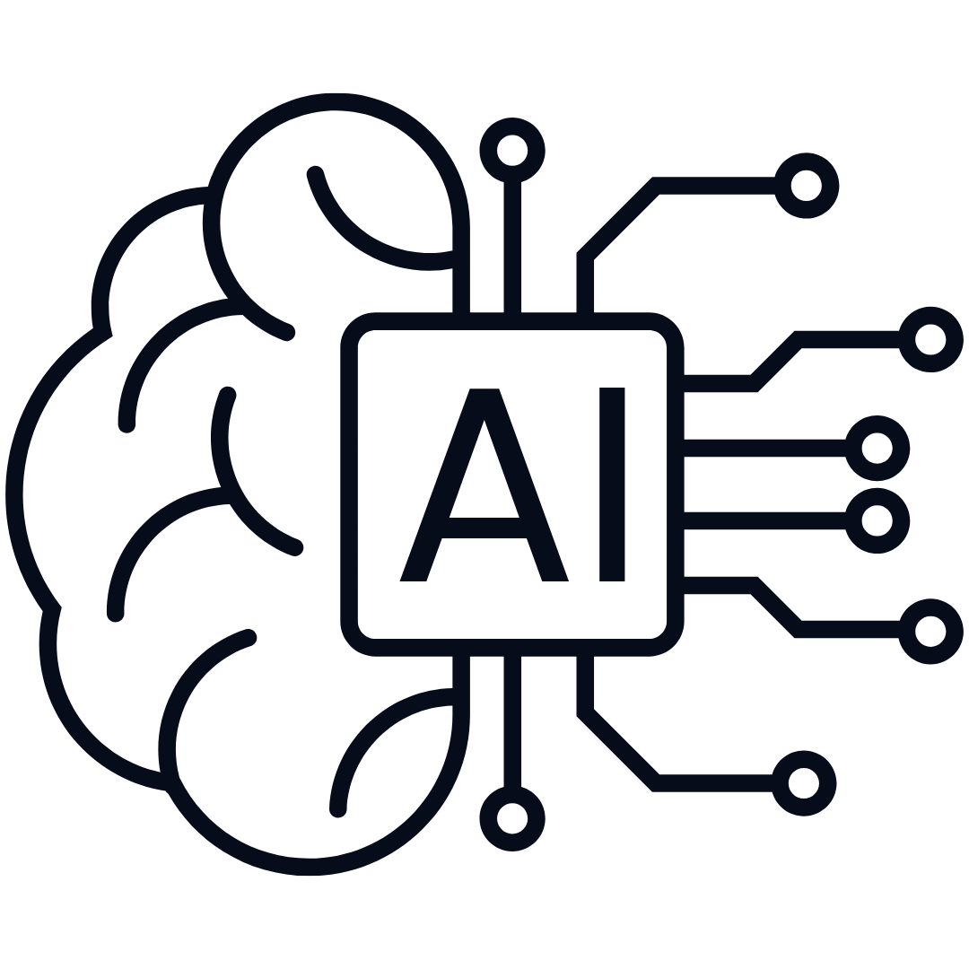 Illustration of a brain with lines connecting to an AI chip, symbolizing artificial intelligence.