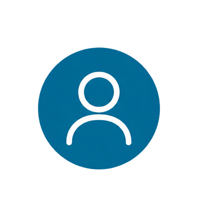 Blue circular icon with a white user silhouette in the center.