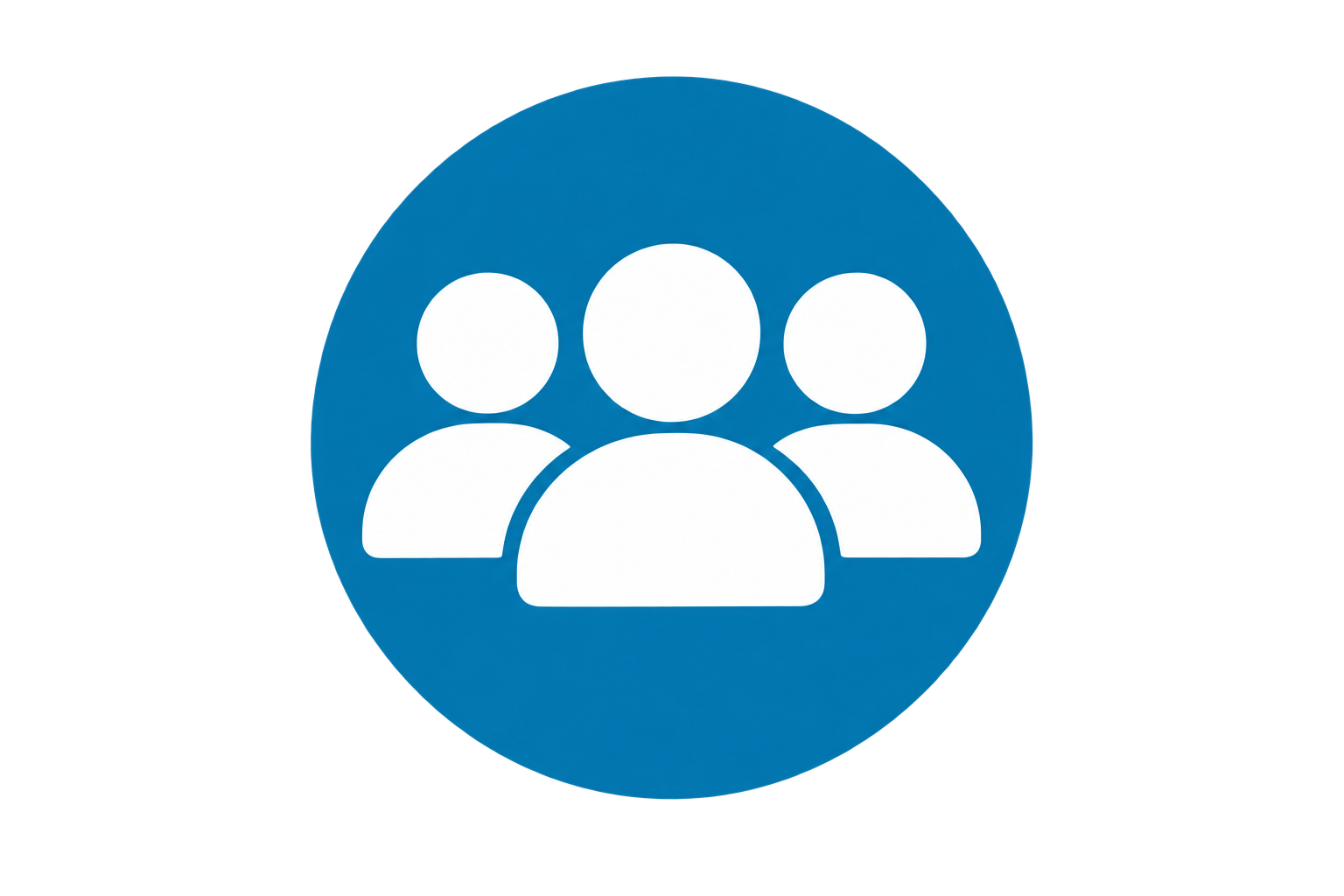 Icon of three white people figures inside a blue circle on a dark background.