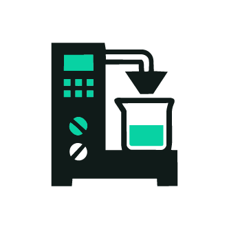 Laboratory machine pouring liquid into a beaker