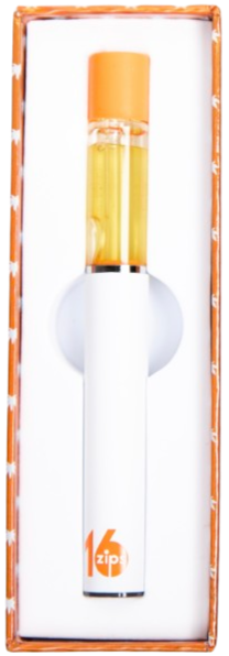 A ziplock-shaped kitchen utensil with a yellow-handled spatula inside, featuring a white handle and orange lid.