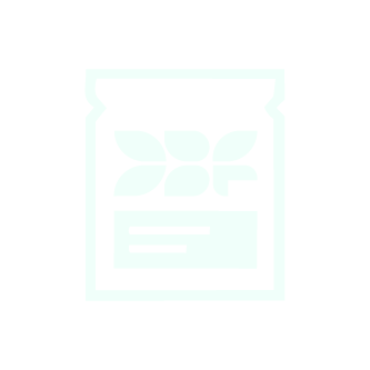Minimalist illustration of a packet of seeds with leaves and a label.