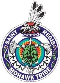 Seal with a mosquito, turtle, and beaver, featuring the text 'Saint Regis Mohawk Tribe' and 'Hodod' in a circular design.
