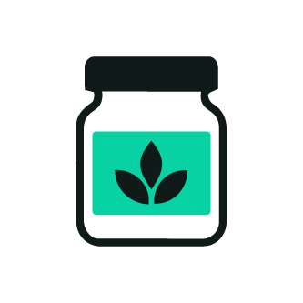 A jar container with a label showing a black leaf illustration.
