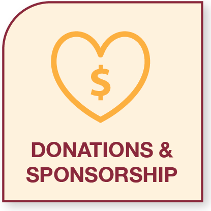 Heart outline with a dollar sign inside and the text 'Donations & Sponsorship' below.