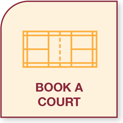 Illustration of a volleyball court with text 'Book a Court' below it.