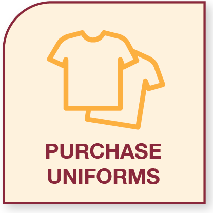 Sign with outline drawings of two shirts and the words "Purchase Uniforms".