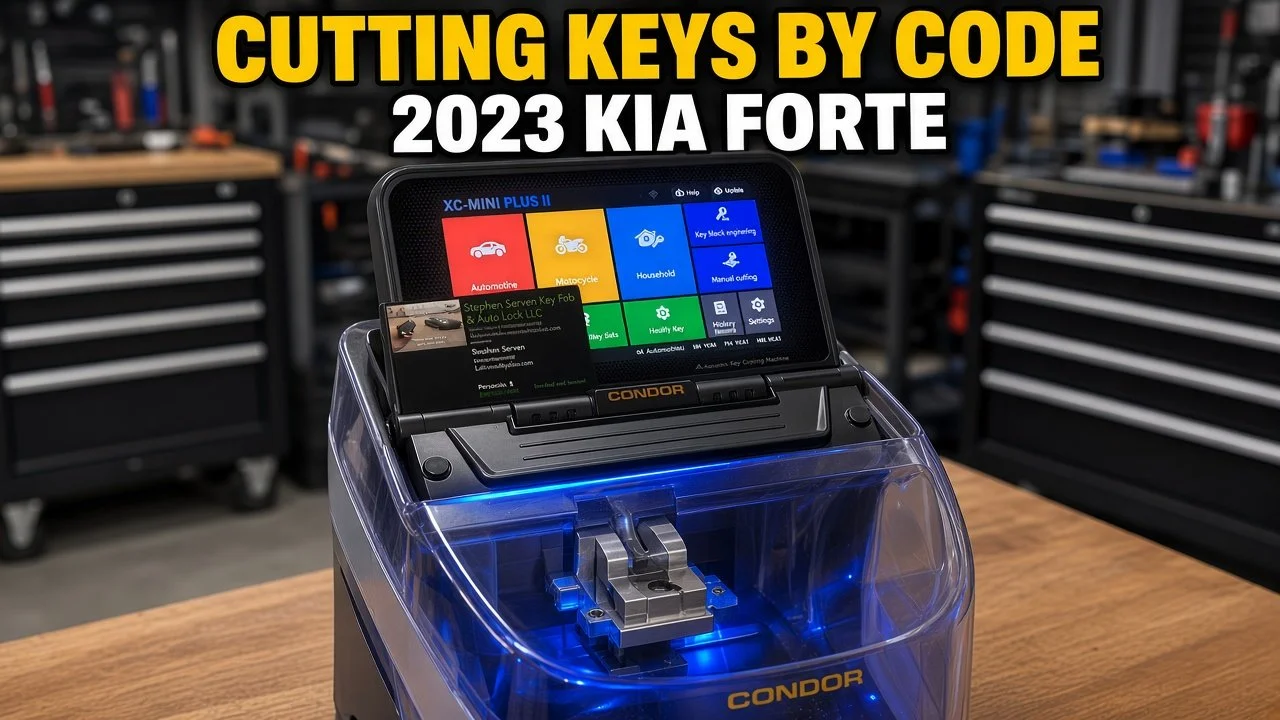 Xhorse automatic key cutting machine at Stephen Serven Key Fob & Auto Lock in Pensacola cutting a replacement car key