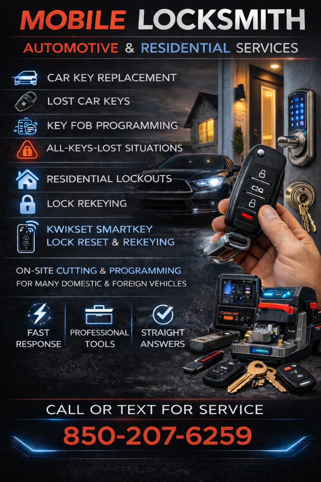 home lockout service Pensacola FL residential locksmith emergency unlock