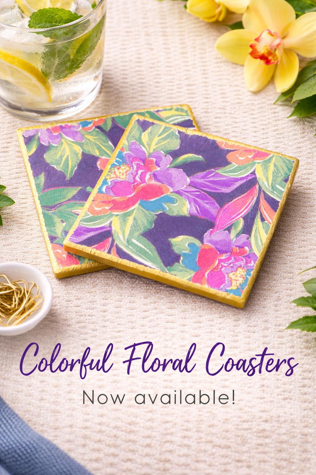 Colorful Floral Coaster Set of 2