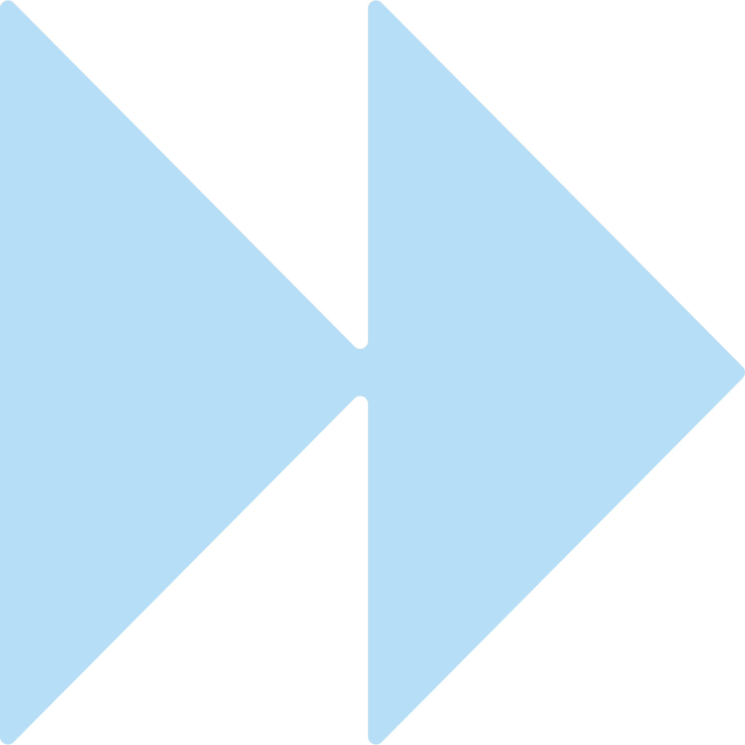 Een dubbele blauwe pijl die naar rechts wijst. Symbool voor beweging.