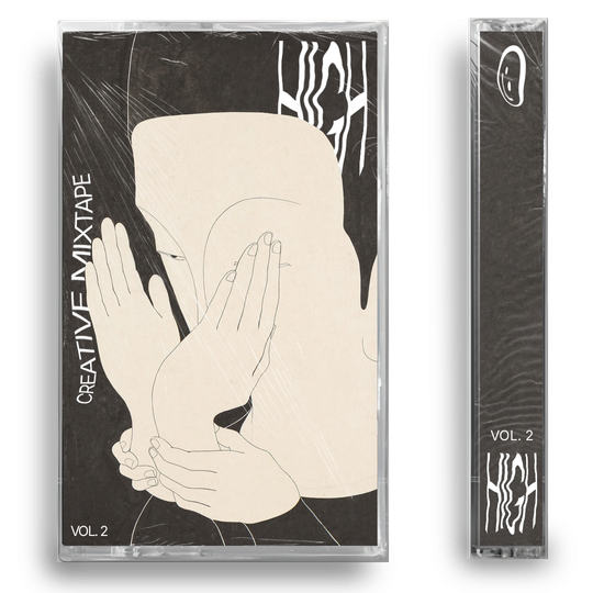 Cinta de casete llamada "Creative Mixtape Vol. 2" con diseño artístico en la portada y la parte lateral, en colores negro y beige.