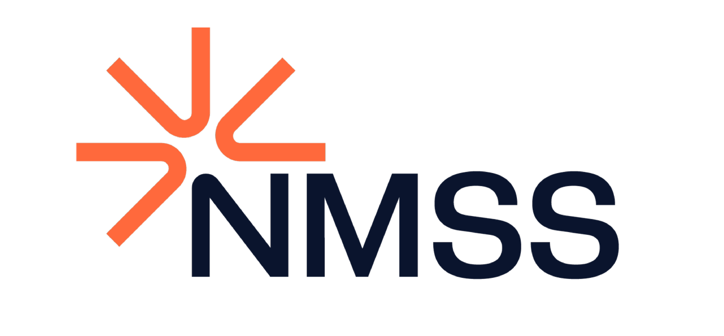 Logo for NMSS, abstrakt oransje stjerneform bak bokstavene.