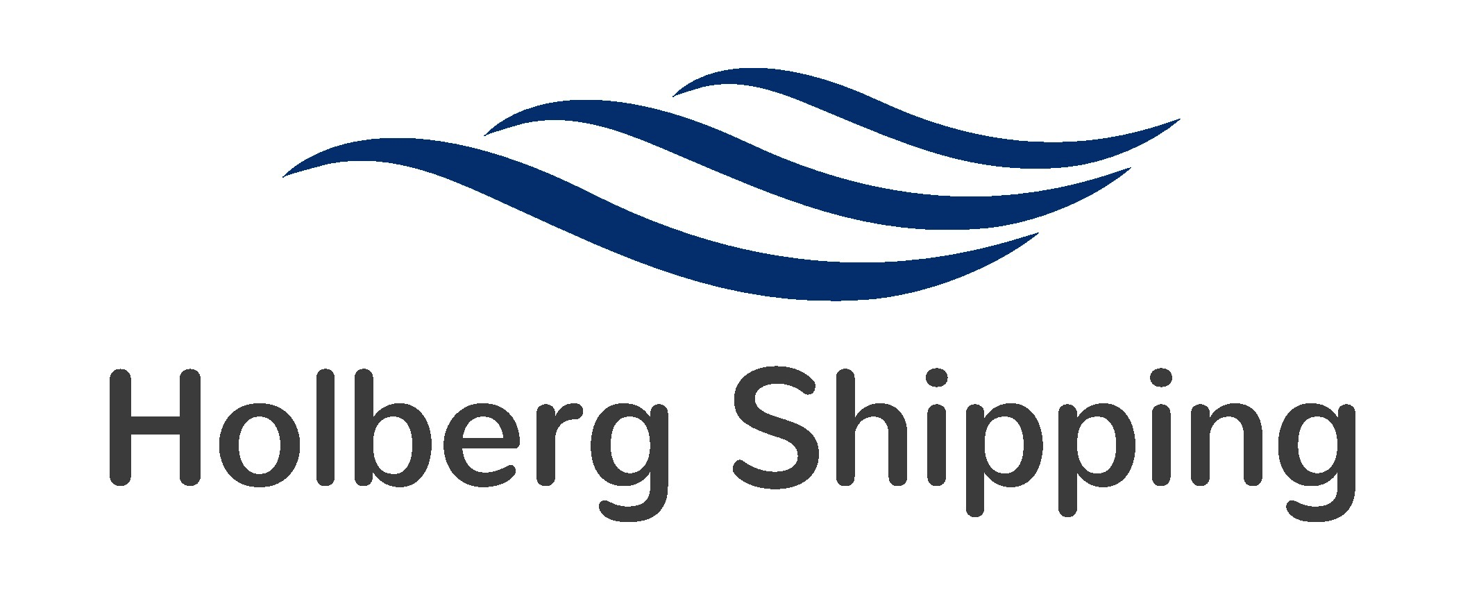 Logo med tre blå bølger over teksten "Holberg Shipping".