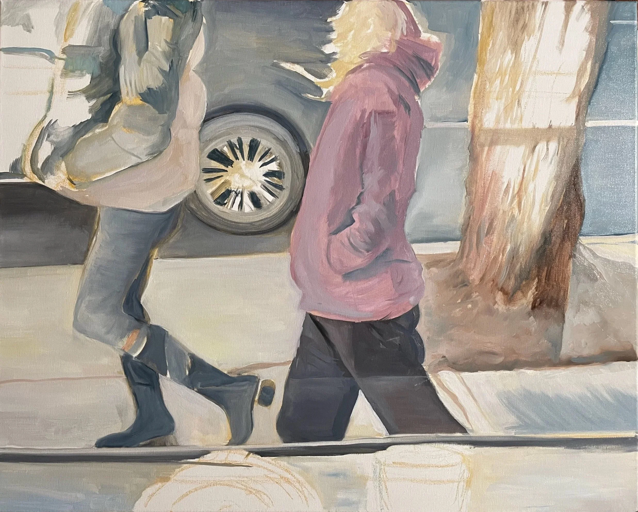 Donut run. Oil on linen, 24 x 30 in. 2024.