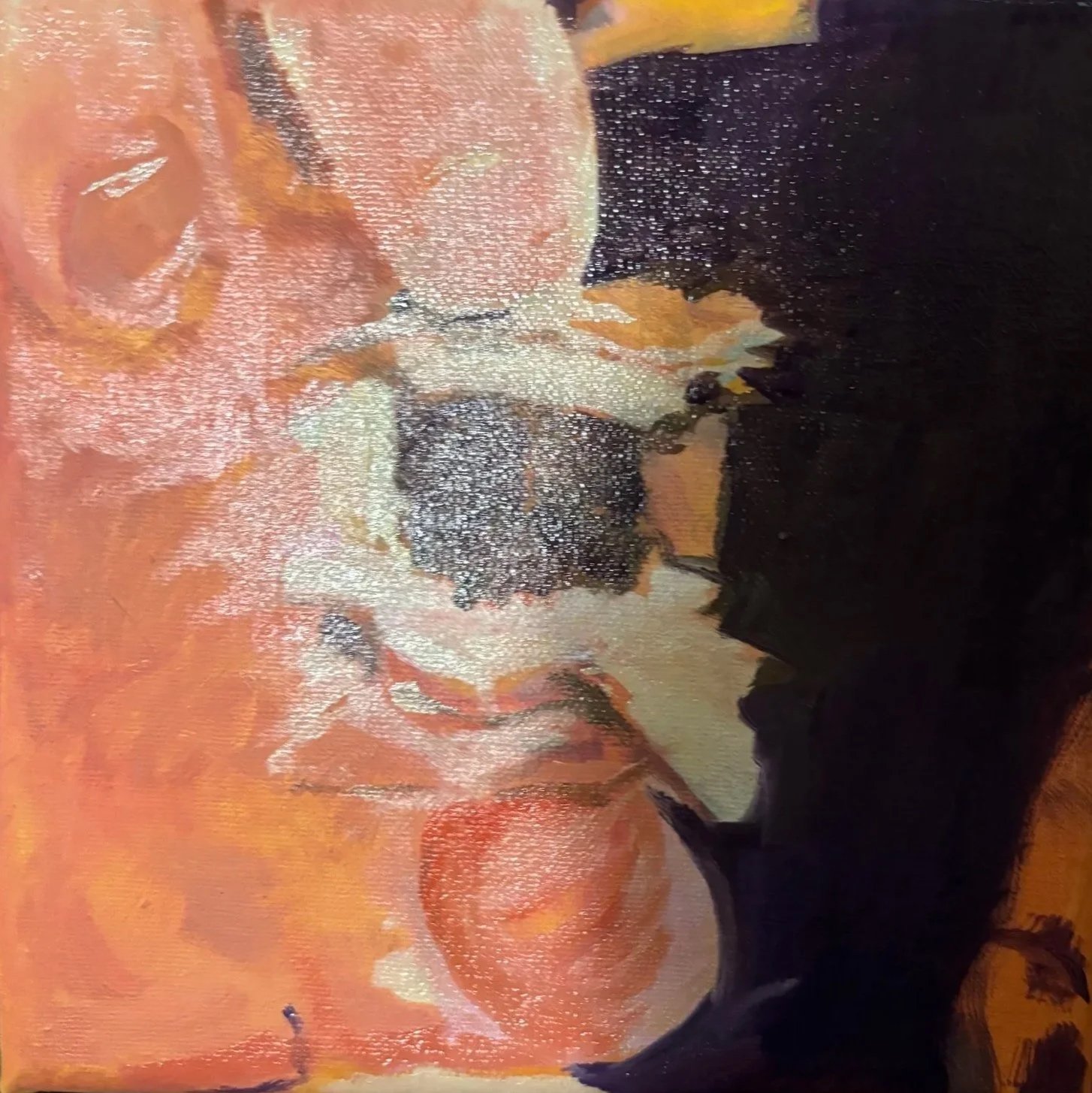 Dancer hands with secret sandwich I. Oil on linen, 6 x 6 in. 2025