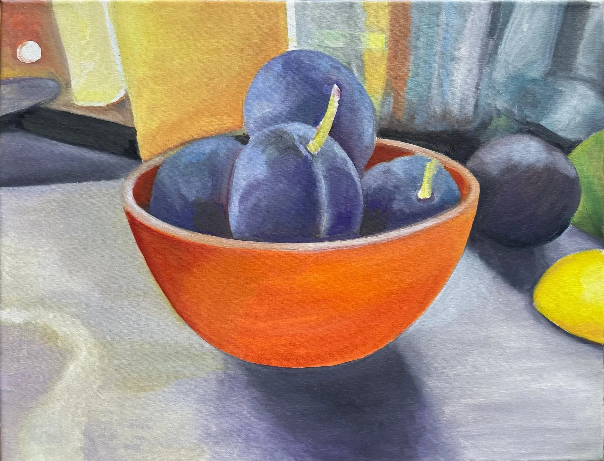 Summer plums. Oil on linen, 12 x 18 in. 2023