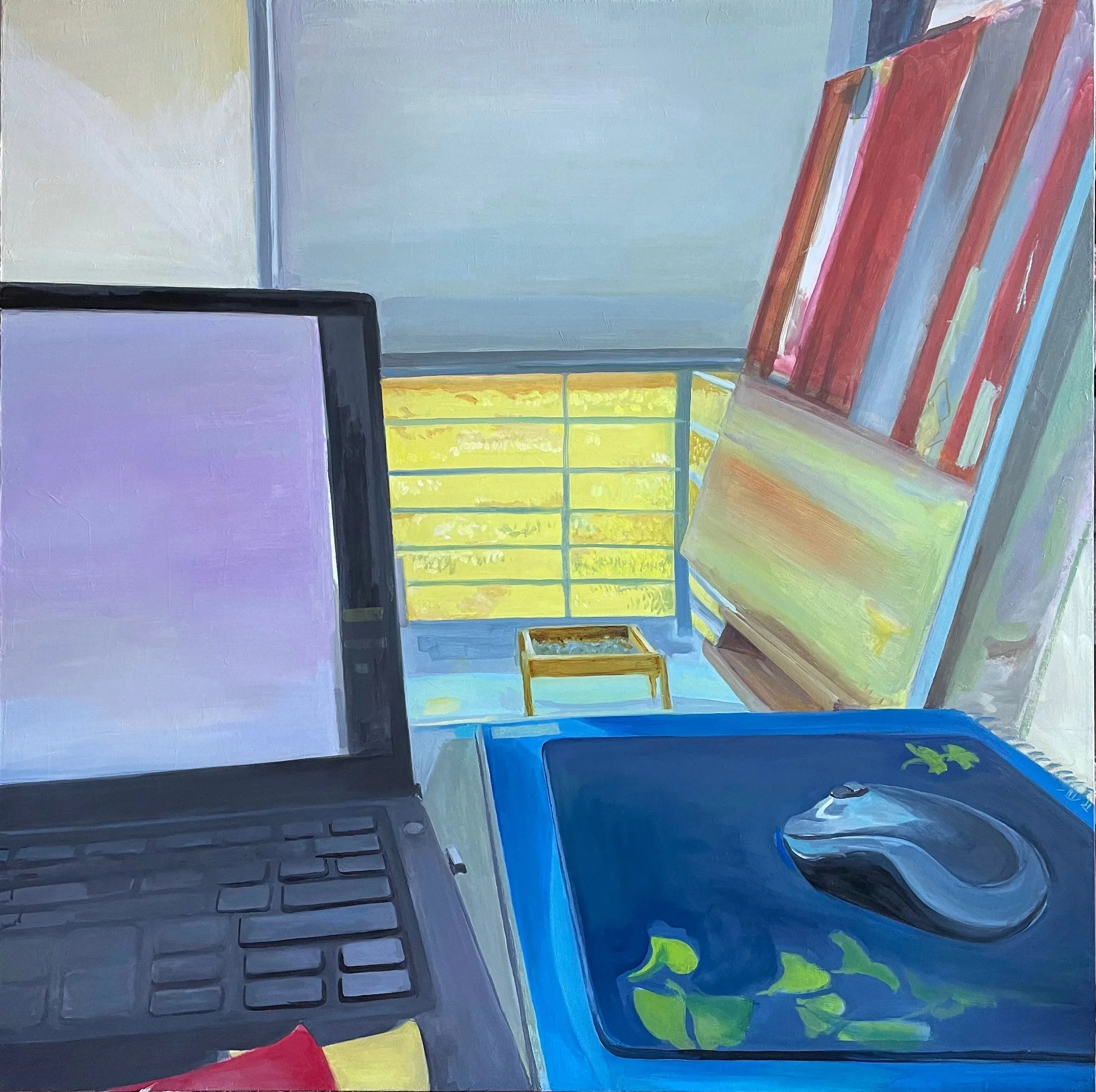 Signs of Life (working remotely). Oil on canvas, 36 x 36 in. 2023