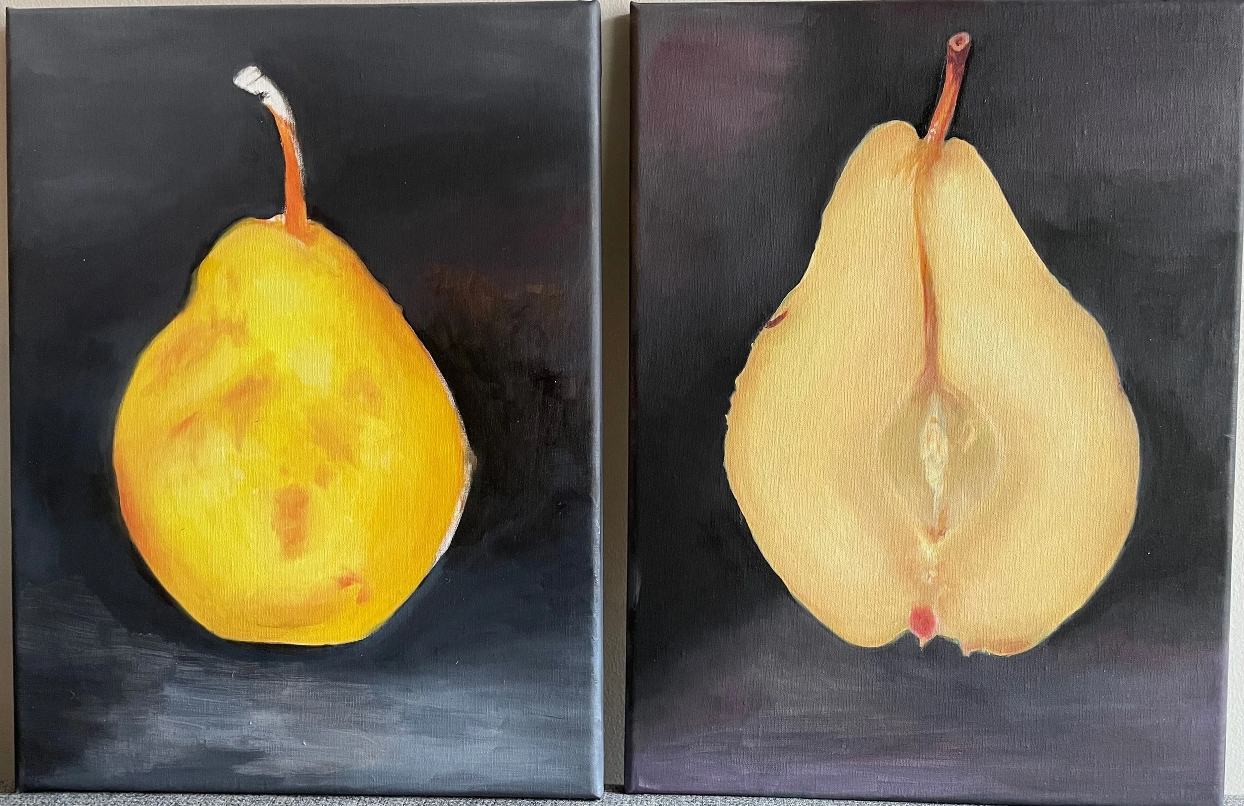 Pears (diptych). Oil on linen, 16 x 12 in. (each). 2023