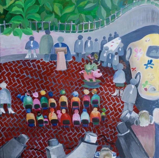 Photo Op. Acrylic on drywall, 20 x 20 in. Crisis, Color, and Synthesis, 2011