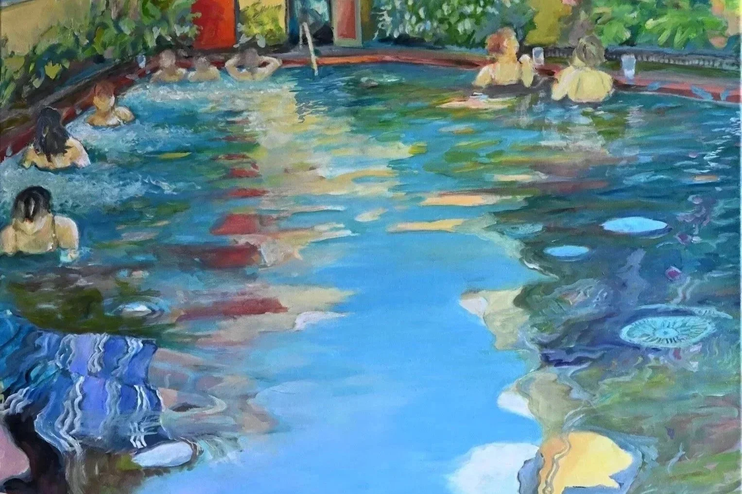 Soaking pool with reflections and people