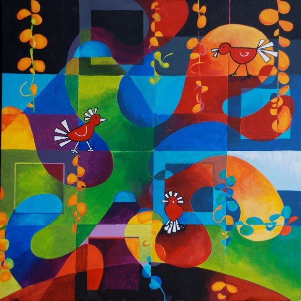 First days. Acrylic on drywall, 20 x 20 in. Crisis, Color, and Synthesis, 2010