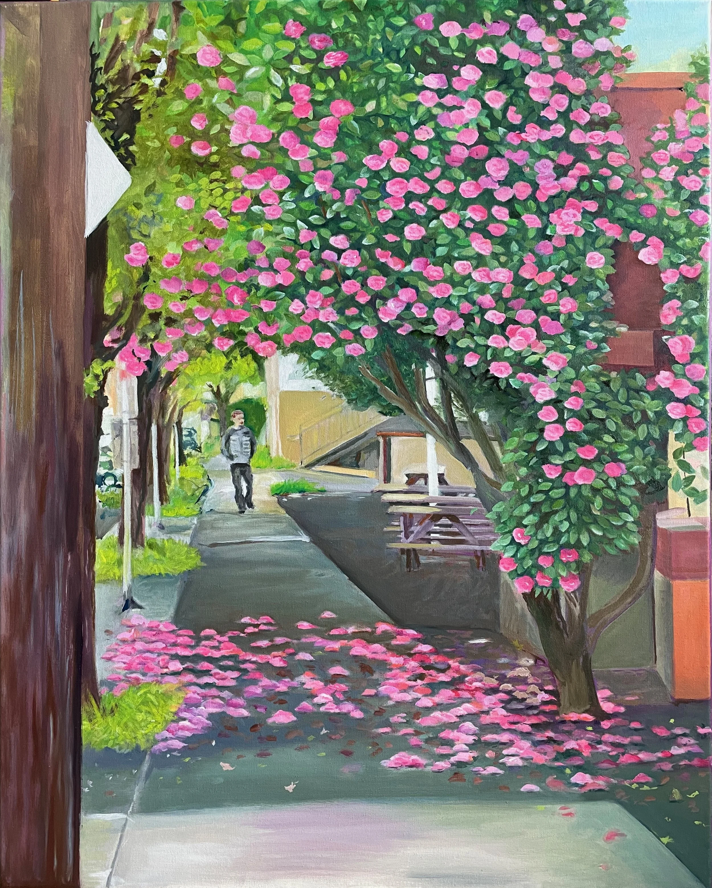 Blossom shower. 
Oil on linen, 30 x 24 in. 
2023