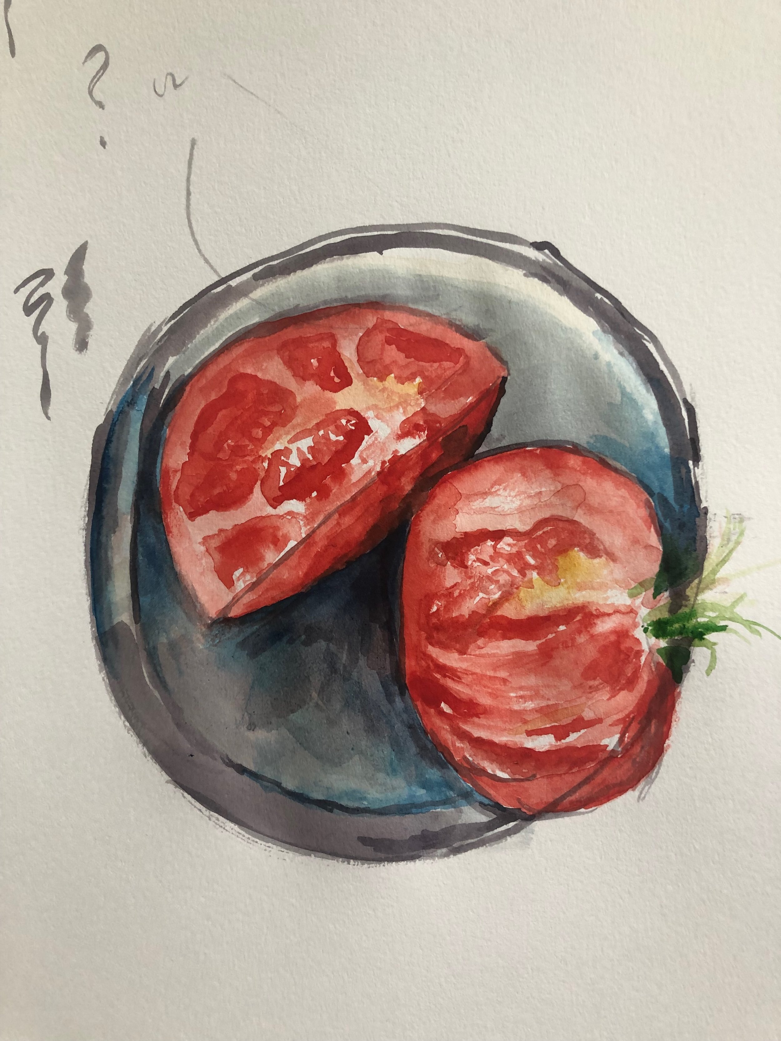 Tomatoes. Watercolor on paper. 8 x 10 in. 2021