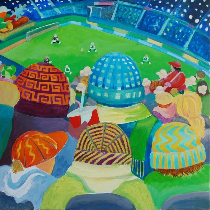 Hanging with the hair'ds (at a Timber's game). Acrylic on canvas, 24 x 24 in. Crisis, Color, and Synthesis, 2011
